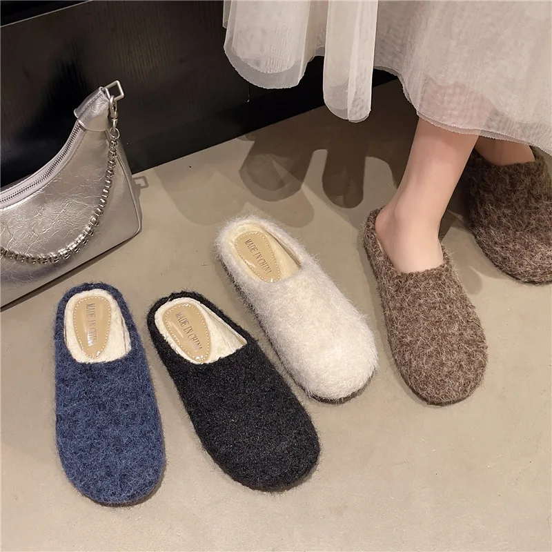2025 Winter Women Warm Cotton House Slippers Concise Round Toe Shoes Ladies Comfort Bedroom Flats Slides Shoes