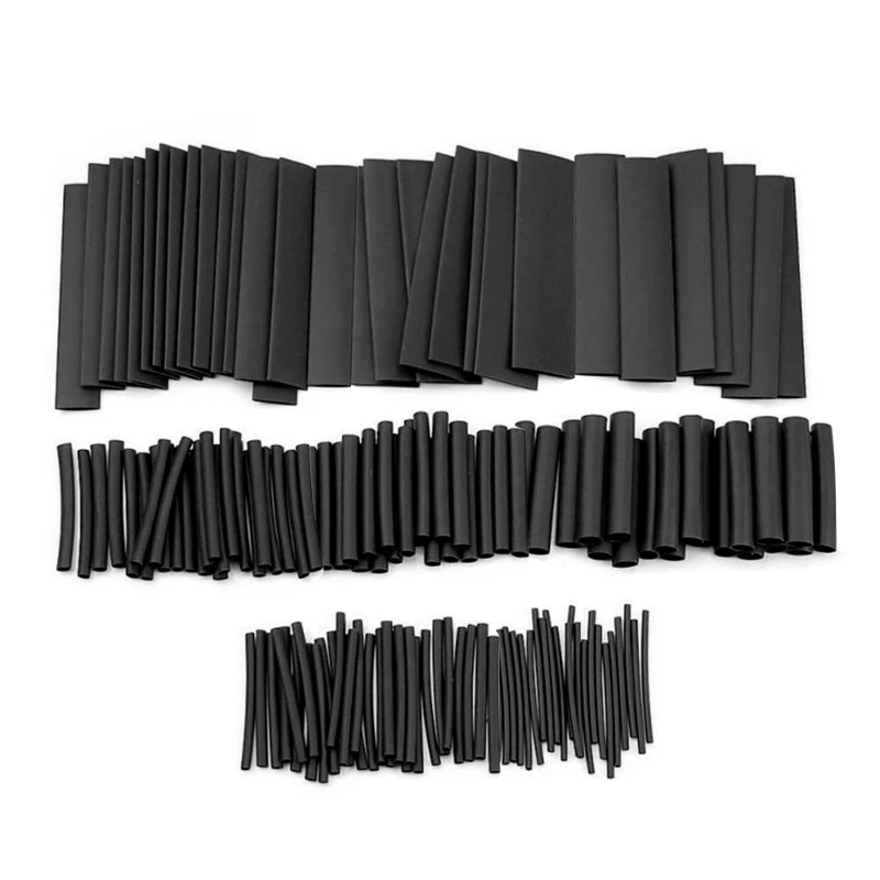 

127 Pcs Black Heat-Shrink Tube Kit Insulation Sleeving Wire Shrink Wraps for Wires Repairs Soldering Automotive Wiring