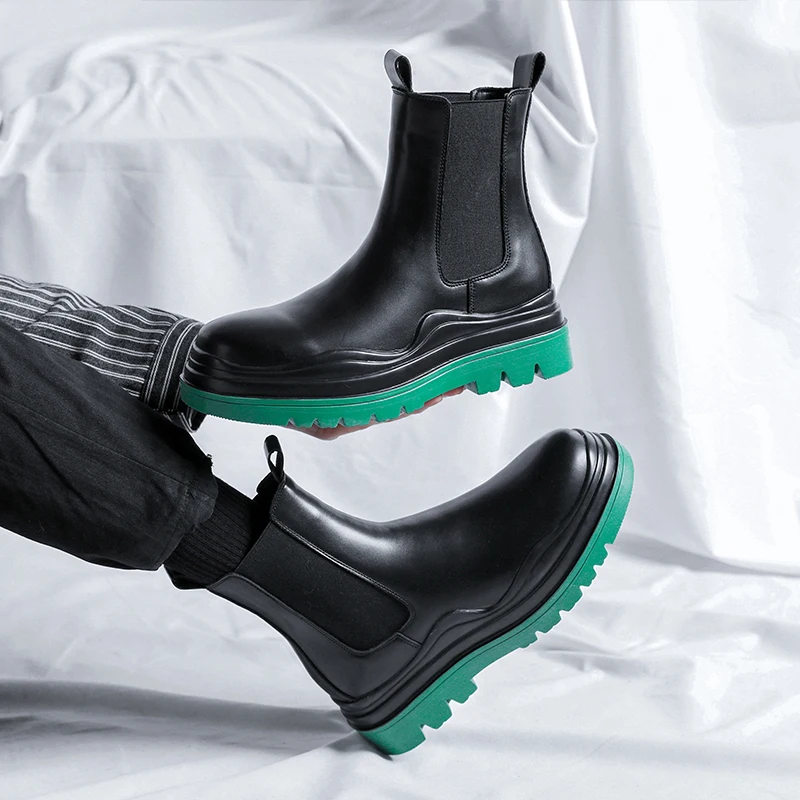

Мужские ботинки до середины икры новая обувь для мужчин весна-осень износостойкие водонепроницаемые ботинки на платформе в британском стиле ботинки челси