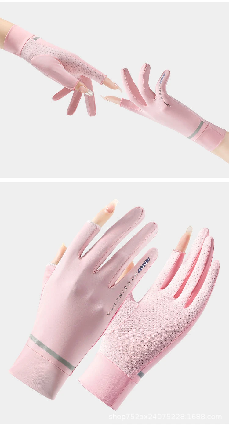 Sommer-Eisseiden-Handschuhe Sonnenschutz Damen Kühlende Zwei-Finger-Fahrradhandschuhe Schlanke Fahrhandschuhe Dünn Atmungsaktiv Kühl Outdoor Touchscreen-Handschuhe – Detail 12