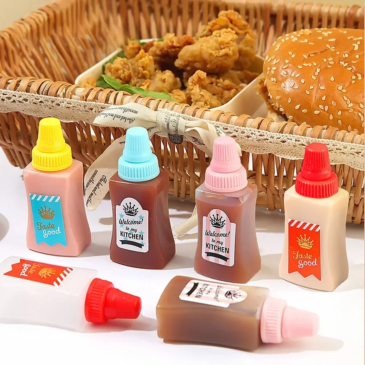 4pcs Square Seasoning Split Bottle Cute Mini Portable Sauce Bottle
