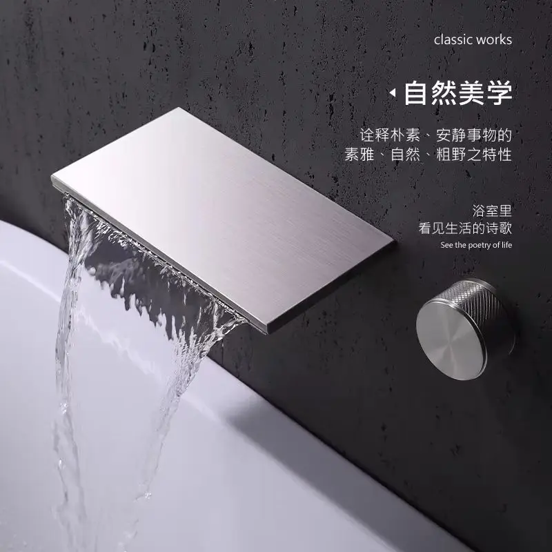Luxus Wasserfall Messing Waschbecken Wasserhahn Wandmontage Heißes Kaltes Wasser Waschbecken Wasserhahn Ein Griff Zwei Löcher Lavabo Wasserhahn, Gun Grey – Detail 12