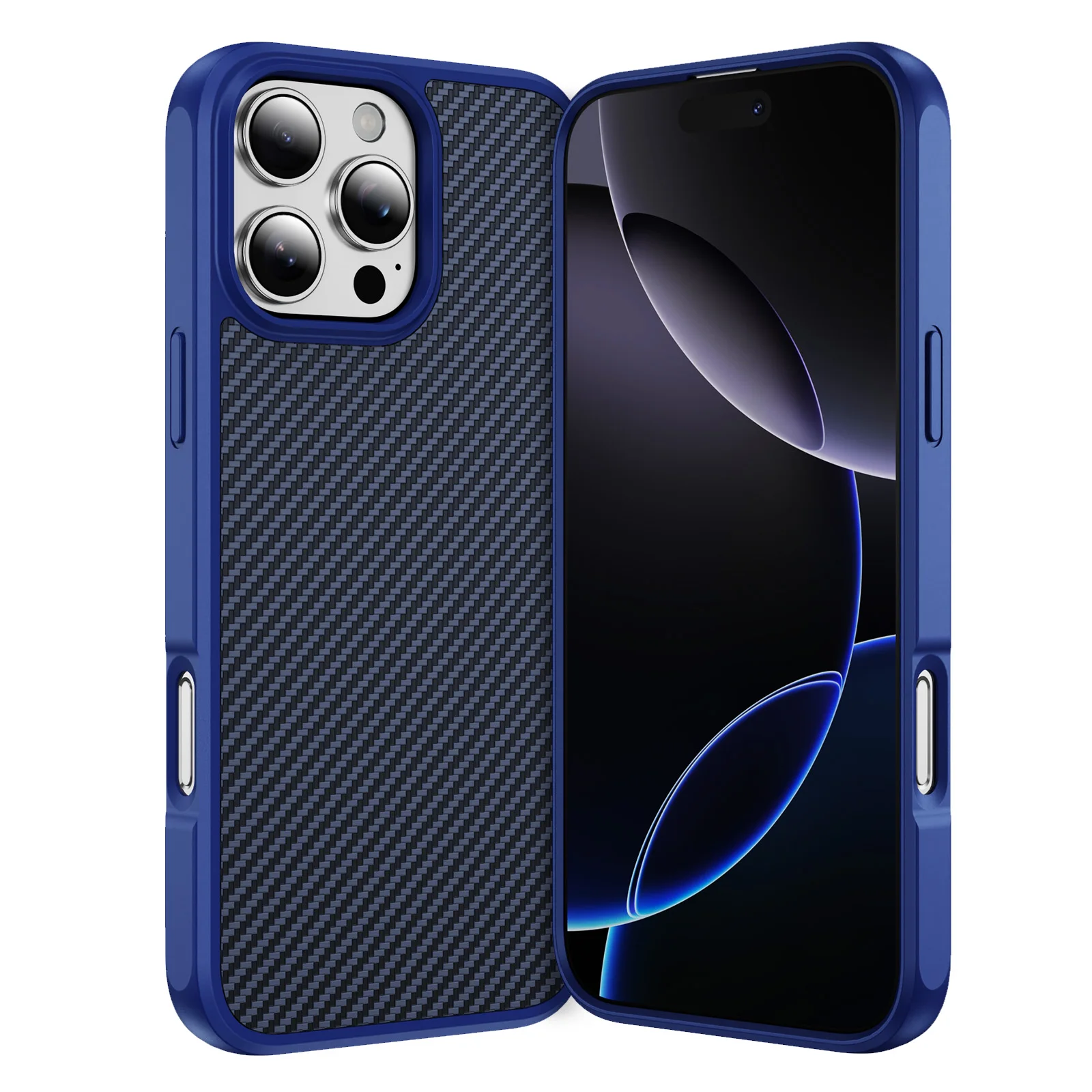 Carbon Fiber Texture Matte Bumper Case - Slim Military Protection Hard Back Cover
