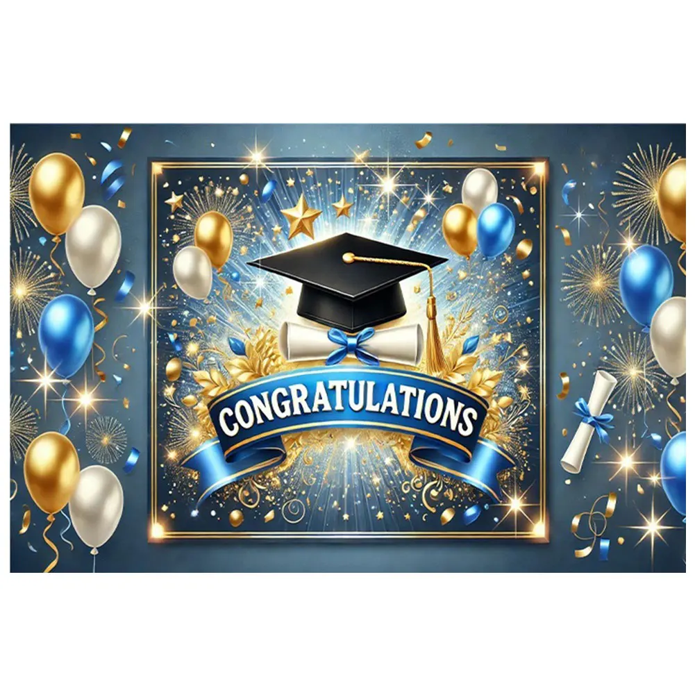 Congrats Grad Photography Background Cloth Photocall Backdrop Colorful Photo Banner for Graduation Ceremony Party Decor
