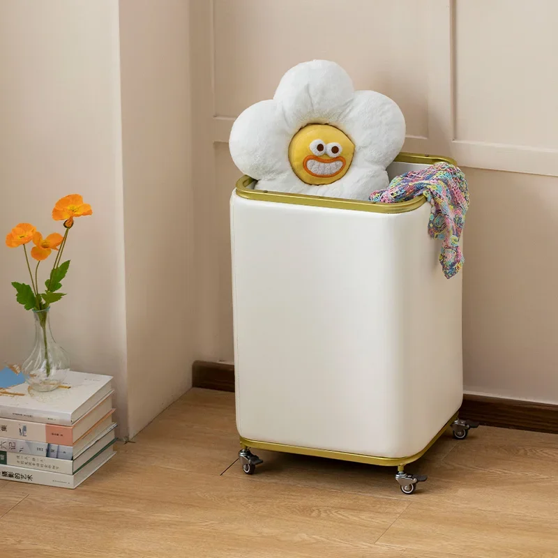

Light Luxury Leather Organizer Basket Mobile Pulley Laundry Basket Multi-function Clothes Basket Practical Baskets for Toys