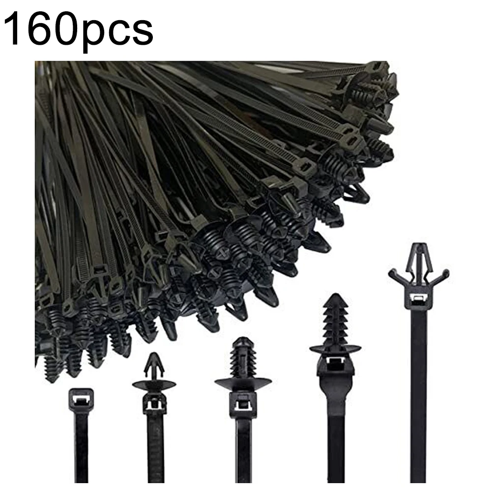 Car Cable Ties 160Pcs Car Universal Nylon Push Mount Cable Zip Ties Wrap Fixed Fastener Clips Mount Wire Self Locking Wire Strap Fastening Zip