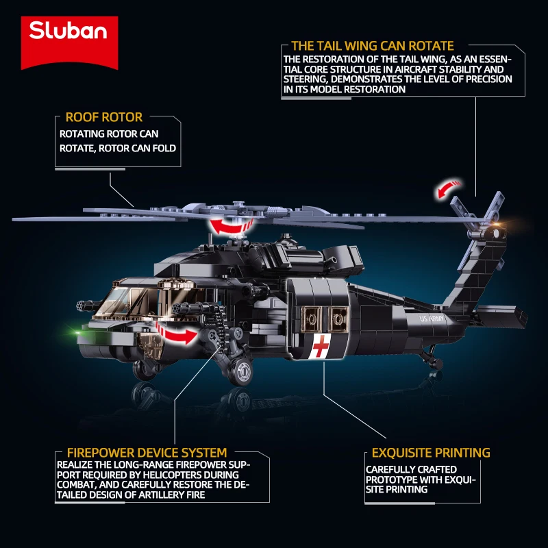 692PCS Military UH-60L Medical Rescue Aircraft Building Blocks Black Hawk Helicopter Model Bricks With Mini Dolls Kids Toy Gifts 3