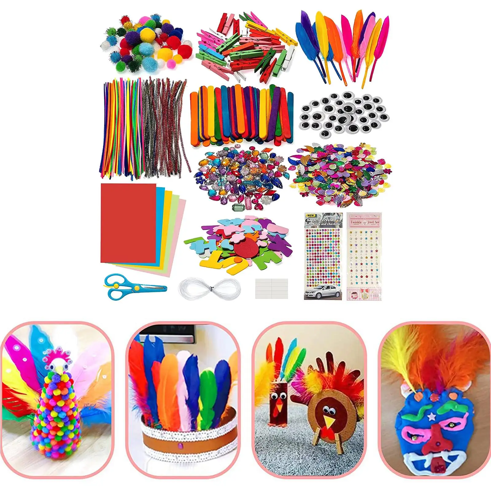 DIY Art Craft Decorations Kit Supply Kid DIY Craft Set (Pompoms