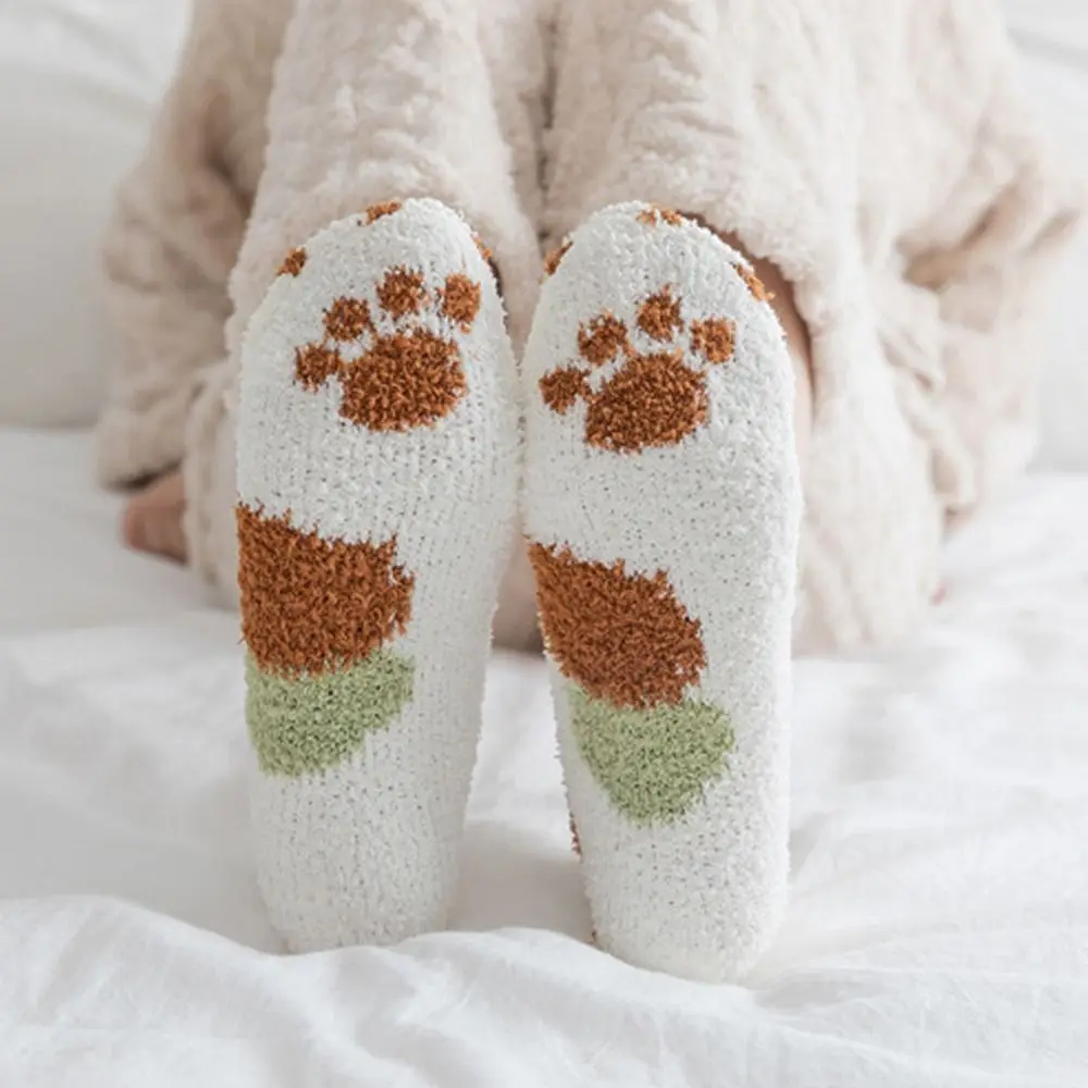 Fashion Women Cats Paw Socks Cute Funny Thick Coral Fleece Warm Socks Home Sleeping Indoor Floor Socks