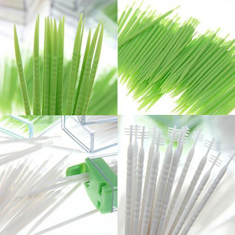 50pcs Plastic Toothpick Interdental Brush Oral Cleaning Tool Double-ended Fish Bone Shaped Dental Disposable Floss