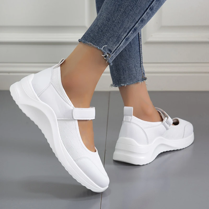 Rimocy Women Platform Flats 2022 New Hook Loop Thick Sole Casual Sneakers Woman Comfortable Light Breathable Sports Shoes Ladies