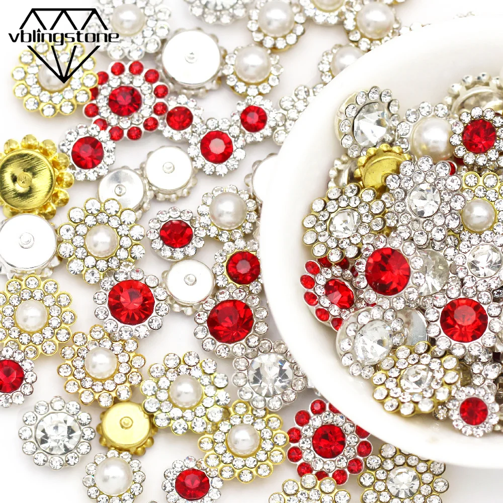 20/50/100Pcs Rhinestones Flower Strass Crystal Sew On Rhinestones Needlework DIY Clothes Gold/Silver Claw Rhinestone Buttons sew on rhinestones sewing rhinestones
