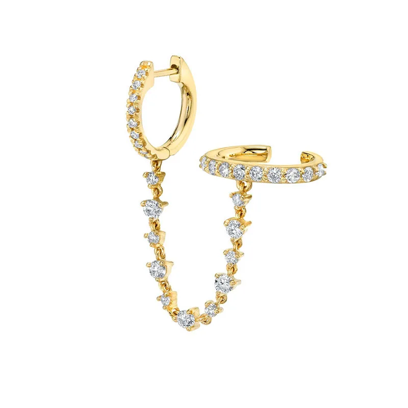 New Design Stainless Steel Cubic Zirconia Chain Hoop Earring For Women Square Water Drop Punk Cartilage Earring Piercing Jewelry