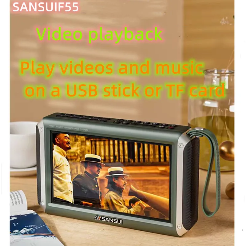 

SANSUI F55 Bluetooth Speaker FM Radio Multi Functional Large Screen Speaker Subwoofer Boombox HD Video Player USB Music Center