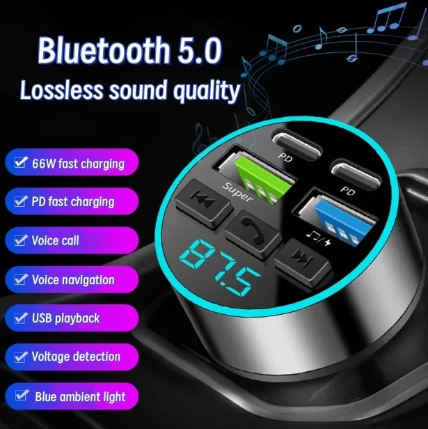 Universal Car Bluetooth Charger with Three Port Fast Charging