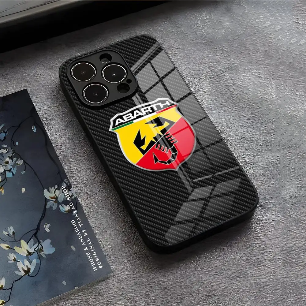 Premium Italy Car Abarth Black Glass Phone Case