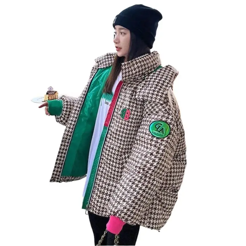 

Female Outerwear Fashion Casual Contrast Loose Hooded Down Cotton Coat 2024 Winter Women's Thickened Warm Jacket Windproof Parka