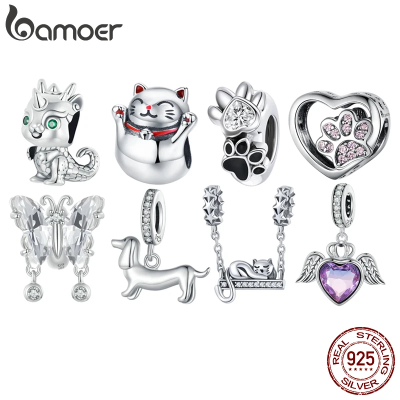 

BAMOER Pet Dog Charm Beads for Charm Bracelet, Genuine 925 Sterling Silver Poodle Dachshund Pendant DIY Accessories for Women