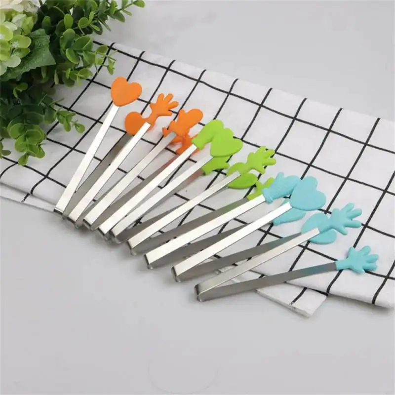 New Portable Creative Small Palm Silicone Clip Non-slip Stainless Steel Mini Food kitchen dishes BBQ Clip Kitchen Tool Tongs