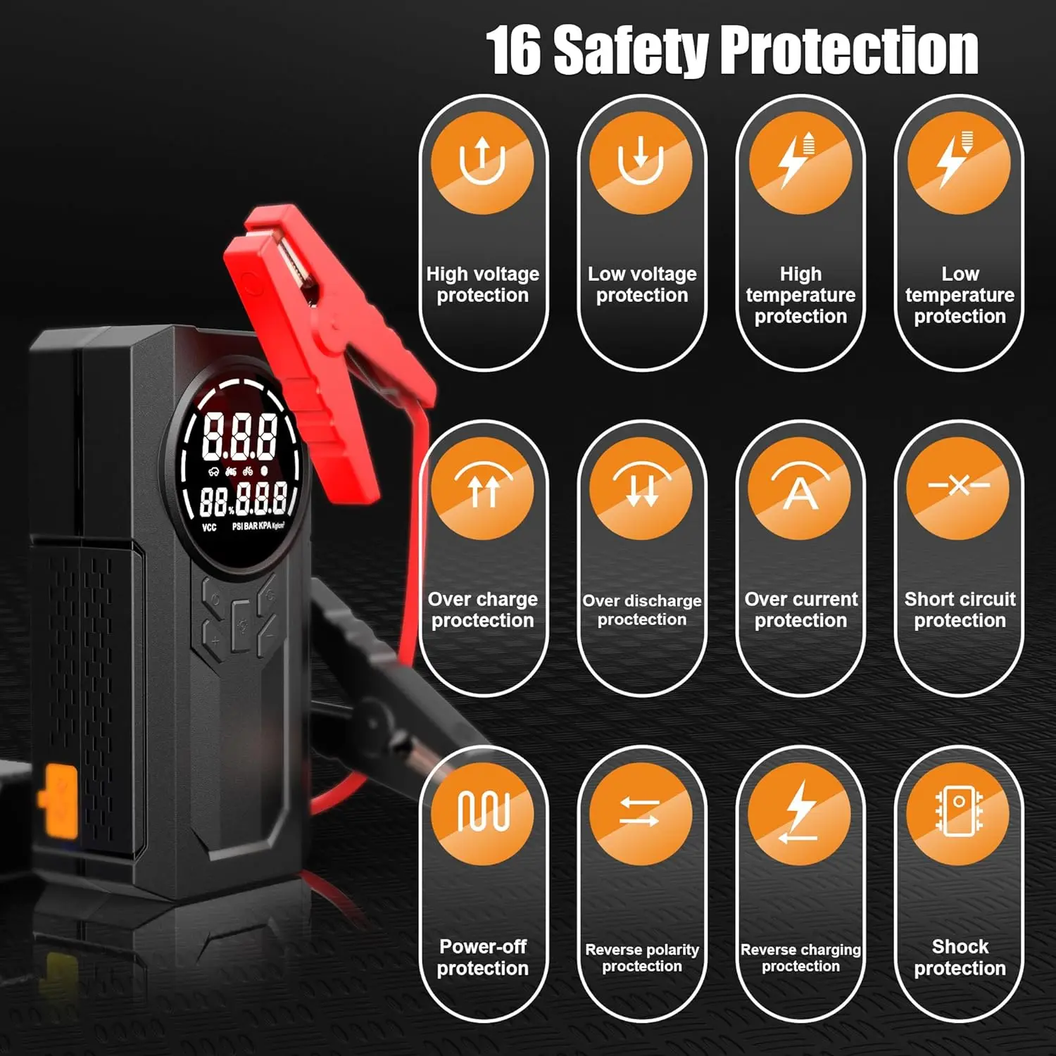 Jump Starter with Inflator Wireless Car Tire Inflator Inflating Pump Portable Auto Stop 150PSI Emergency Power Supply