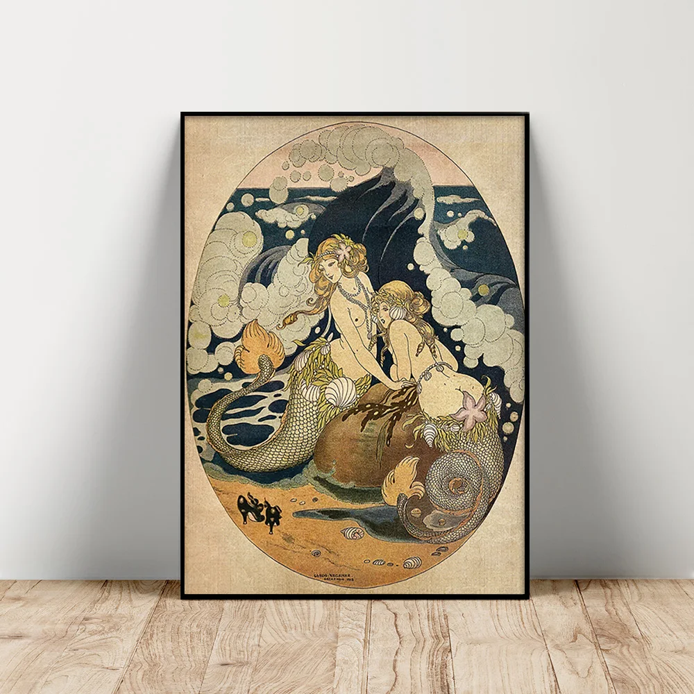 

Gordon Ross Art Nouveau Print Poster Fairy Tale Mermaid Canvas Painting Antique Wall Picture Decor Gift