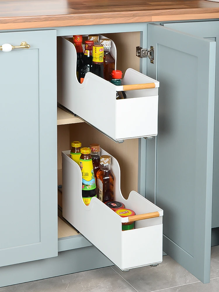 Cabinet storage layered cabinet pull-out rack pull basket storage box drawer rack