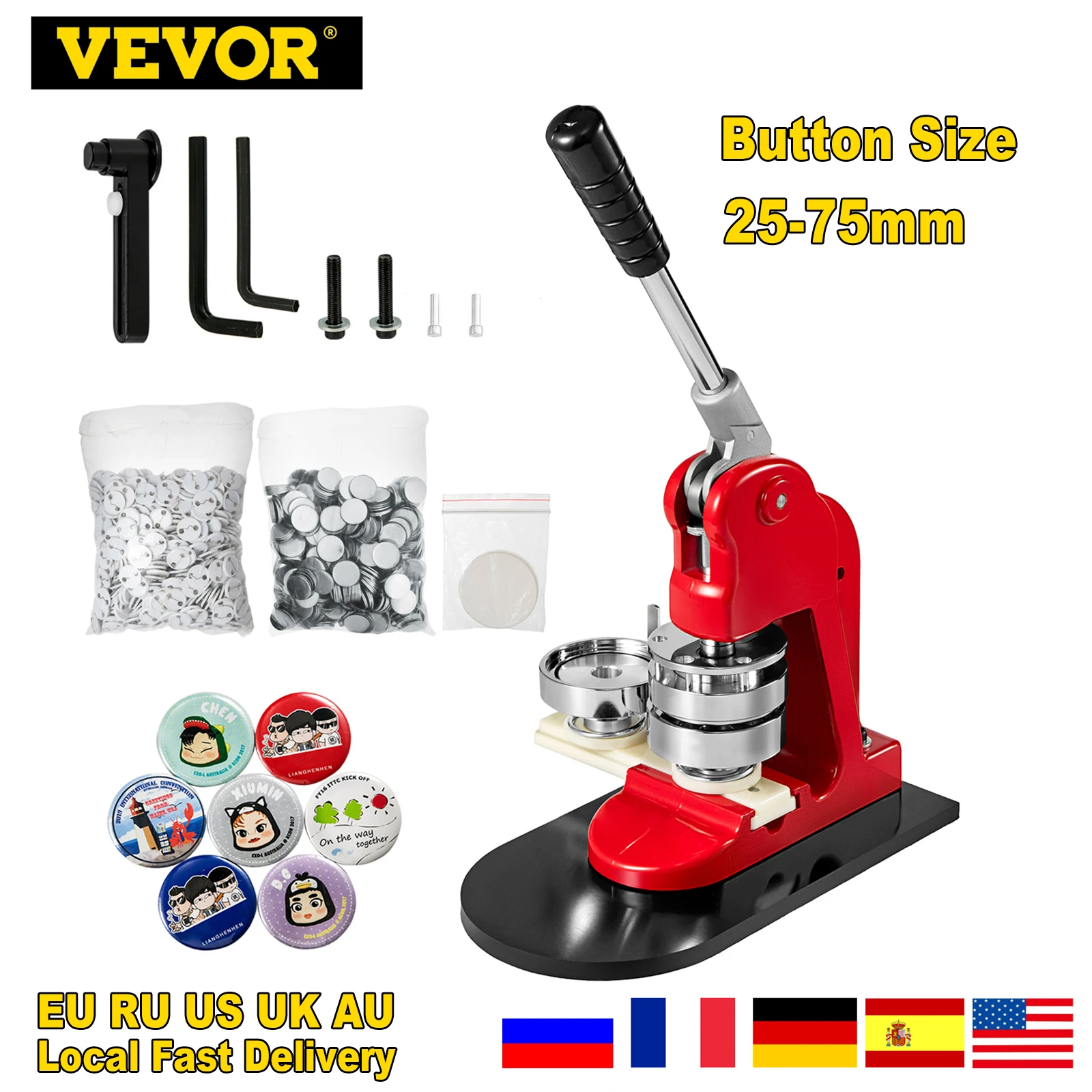 VEVOR Button Maker Machine Badge Pin Machine 1+2.25 500 Free Parts Press  Kit