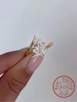Anello in zircone marchesa con braccio intrecciato di lusso in argento sterling 925 per le donne, fidanzamento, matrimonio, gioielleria raffinata di alta qualità