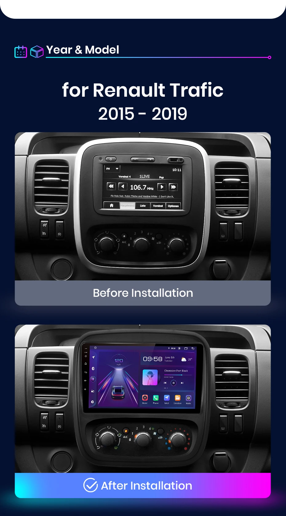 Junsun V1 AI Stimme Drahtlose CarPlay Android Auto Radio Für Renault Trafic 2015-2019 4G Auto Multimedia GPS 2din autoradio – Detail 7