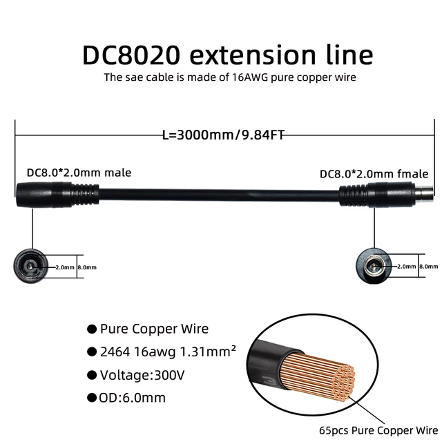Dc8020Mm Hosszabbító Kábel 9.84 Láb A Napelemhez Rv Hordozható Erőmű Kompatibilis Jackery Exporer Series 1500 2000 Sorozatával - Image 2