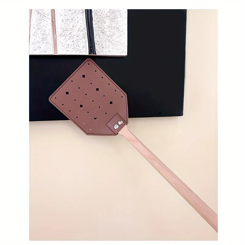 1PC Sturdy Leather Fly Swatter, Heavy-duty with Durable Wooden Handle, Household Summer Mosquito, Manual