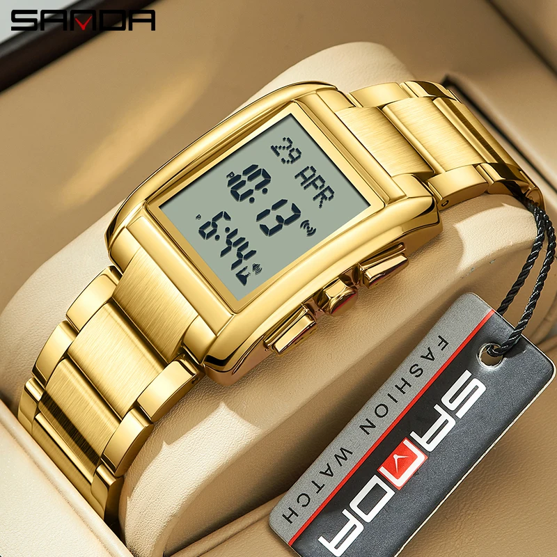 

SANDA Fashion Men Sports Electronic Watches Luminous Stainless Steel Strap Arabic Tidal Worship Male Wrist Watch reloj hombre