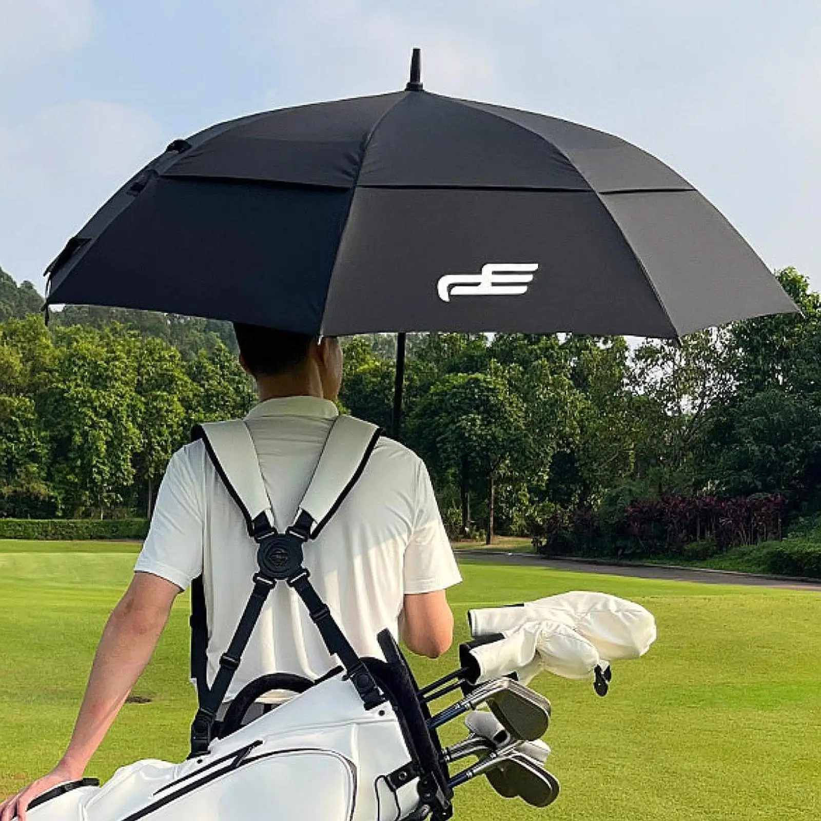 Large Golf Umbrella 135cm Dia Fiber Frame Windproof Lightweight Vented Auto Open Umbrella for Men Travel Outdoor Women Beach