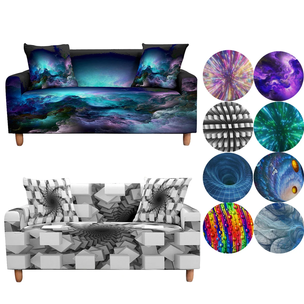 

Psychedelic Elastic Sofa Cover for Living Room 3D Abstract Slipcover Rainbow Couch Cover Corner Sofa Cover Spring Decoration