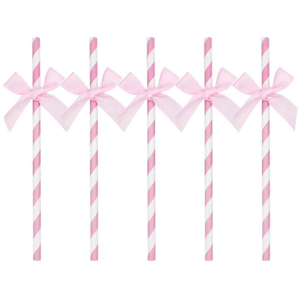 Straws 30 Pcs Bubble Tea Party Supplies Pearl Milk Christmas Bow-tie Drinking Birthday Cake Decorative Paper Bowknot disposable plastic straws funny drinking straws