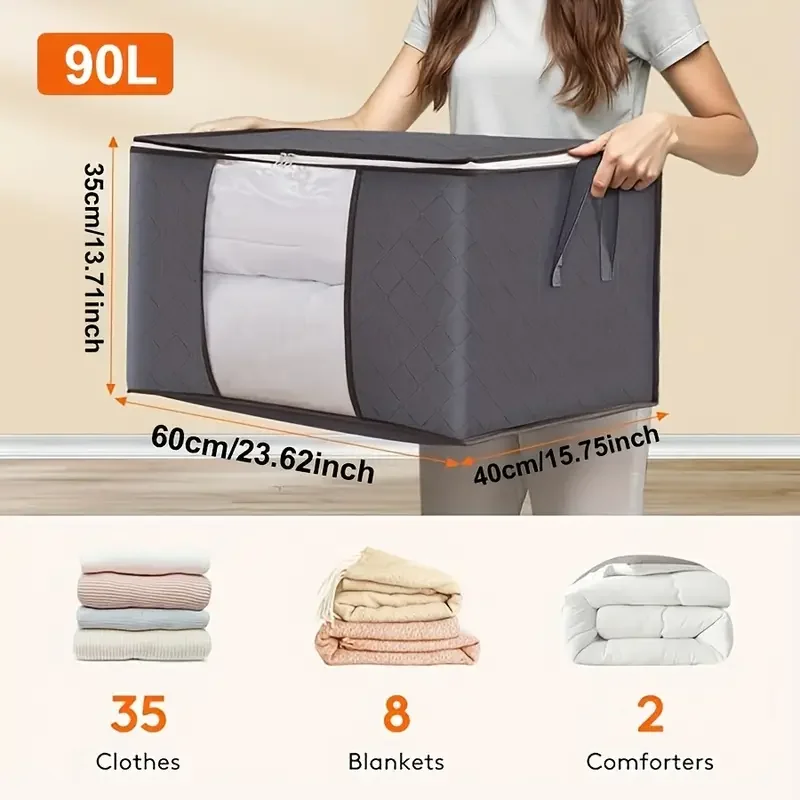 3pcs Large Storage Bag, Foldable Clothes Storage Box, Camping Sleeping Bag Storage Bag with Zipper and Lid,Suitable for Clothes