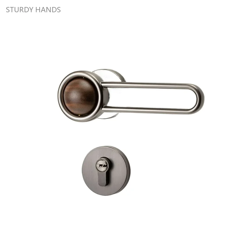 1 set of zinc alloy walnut wooden door lock Chinese minimalist home bedroom indoor silent handle lock with key included
