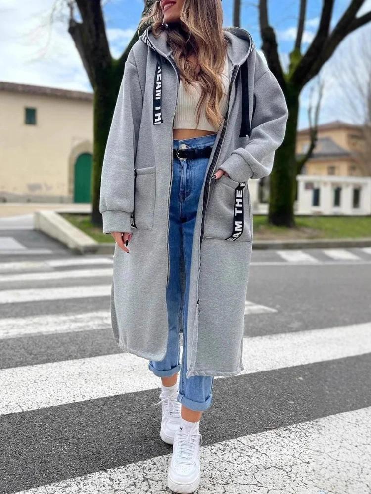 2024 Autumn/Winter Fashion New Women's Elegant Loose Warm Coat Splicing Casual Commuting Style Hooded Cardigan Zipper Hoodie