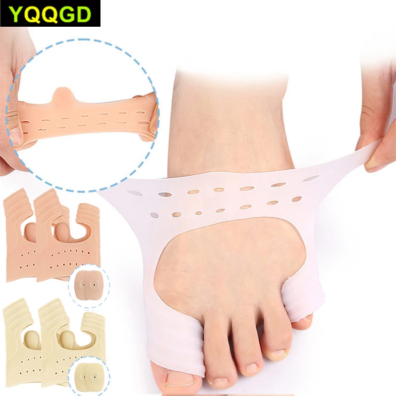 2pcs Silicone Toe Separator Hallux Valgus Corrector Bunion Orthotics Protector Pain Relief Forefoot Pad Socks Foot Care Pedicure