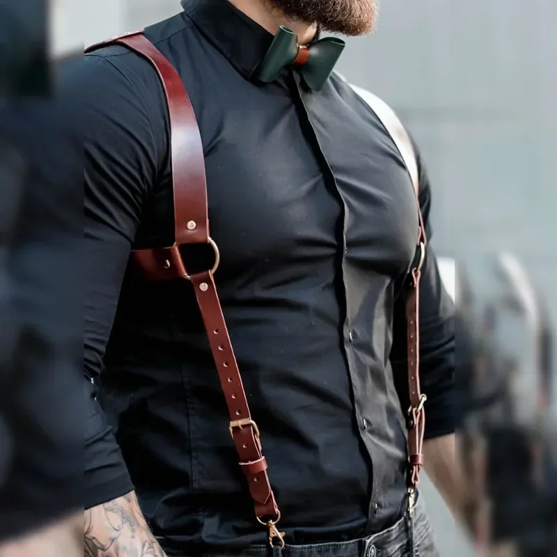 Suspenders Men's Pants Leather Adjustable Backpack Suspenders Men's Shoulder Straps Fashion Adult Belt