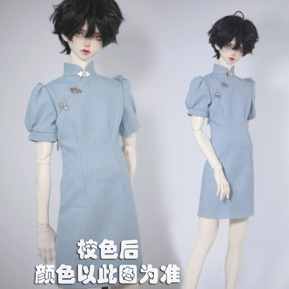 New BJD Doll Clothes Light Blue Denim Improved Cheongsam 1/4 1/3 Elegant Slim Puff Dress DDSD POPO68 Uncle ID75 Doll Accessories uncle jerry led shoes for child usb chargering light up sneakers for boys girls glowing fashion shoes school comfortable casual