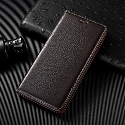 Echtes Leder Flip Wallet Case mit magnetischem Verschluss