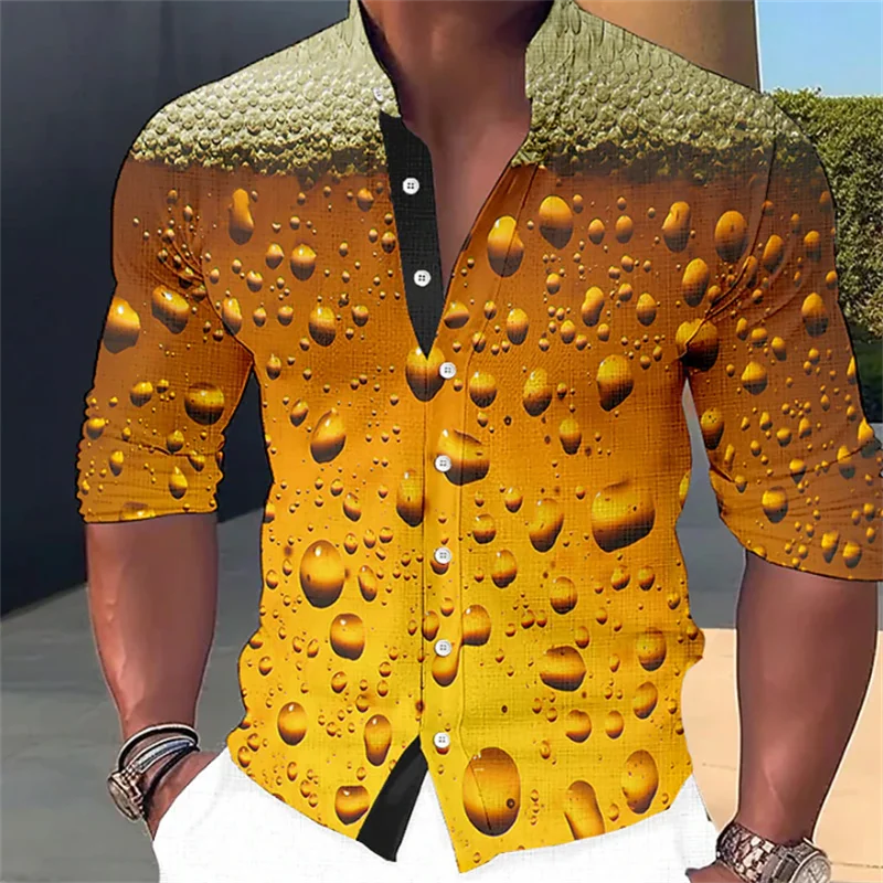 Beer Men's Top Shirt Beer HD Graphic Print Stand Collar Button Men Designer Design 2023 Fashion New Top Shirt