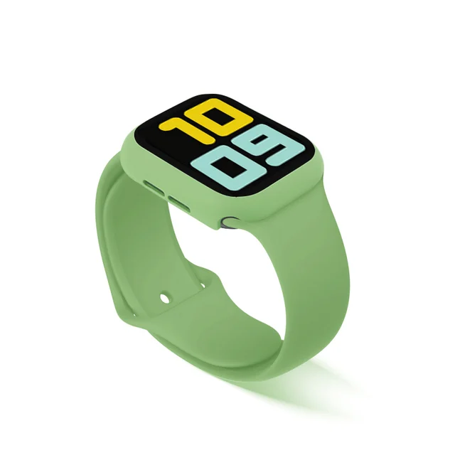 Strap+Glass+Case for Apple Watch Band 44mm 40mm iWatch band 42mm 38mm silicone bumper+bracelet for apple watch series 4 3 5 SE 6 6-green