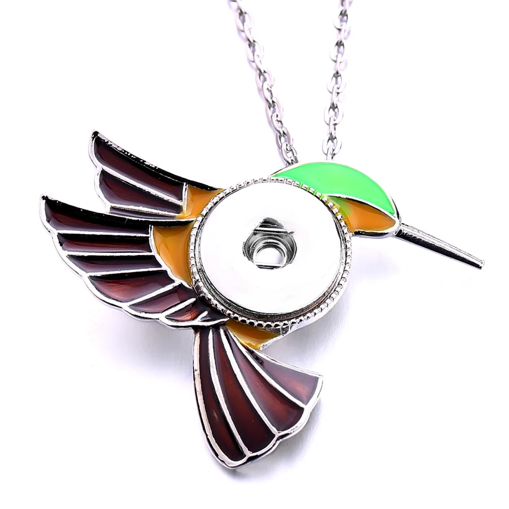 10pcs Metal Bird Dolphin Snap Button Necklace Fit 18MM Snap Buttons Jewelry Pendant Necklaces