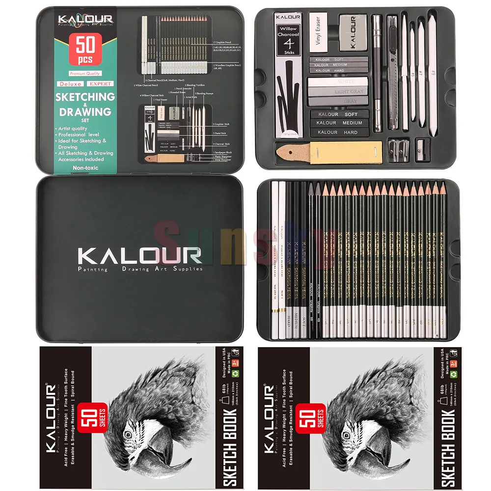 KALOUR 50 Pack Drawing Set Sketch Kit Pro,Art Sketching Supplies