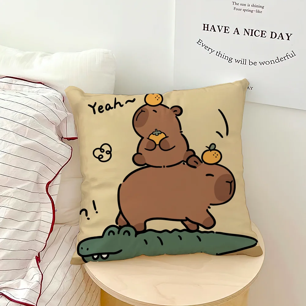 Capybara Cartoon Cute Pillow Case Image 7