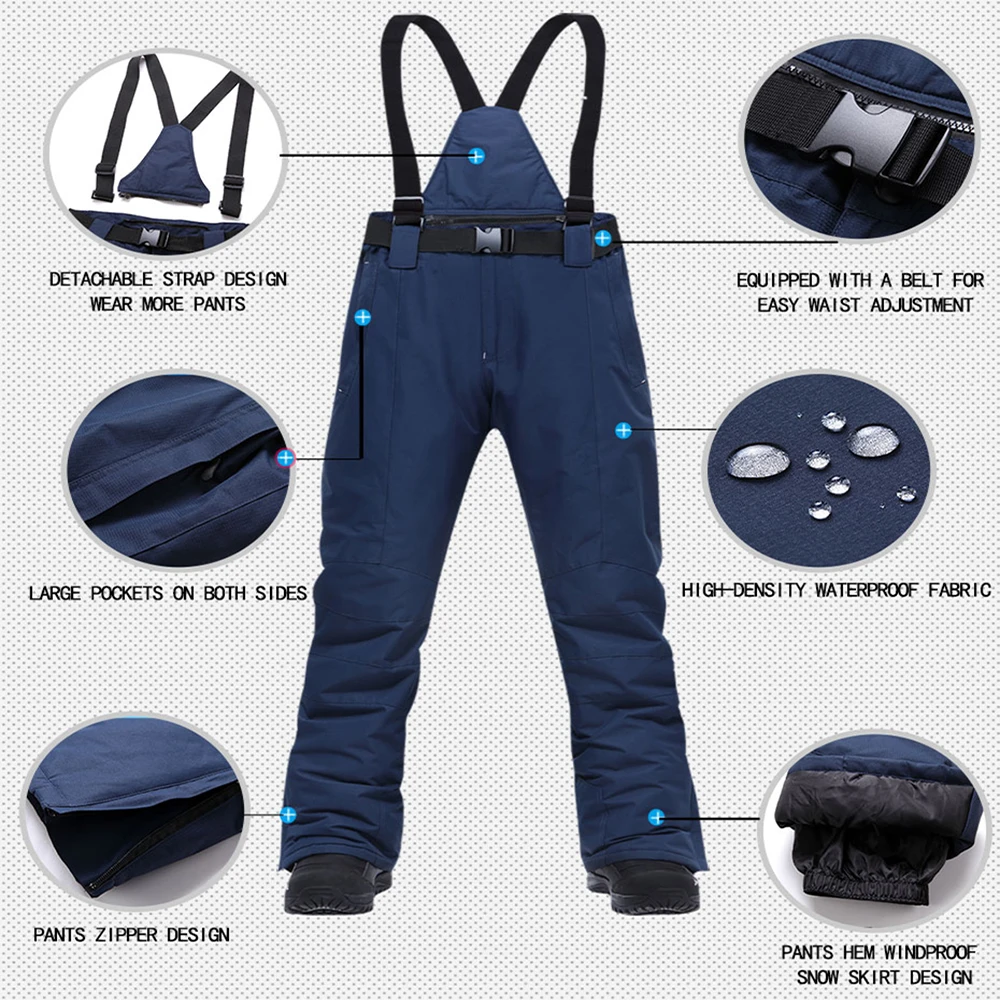 Men's Skiing Pants Warm Outdoor Working Fishing Clothes Waterproof Thinken Snow Trousers Winter Snow Snowboard Pants Men skiing pants