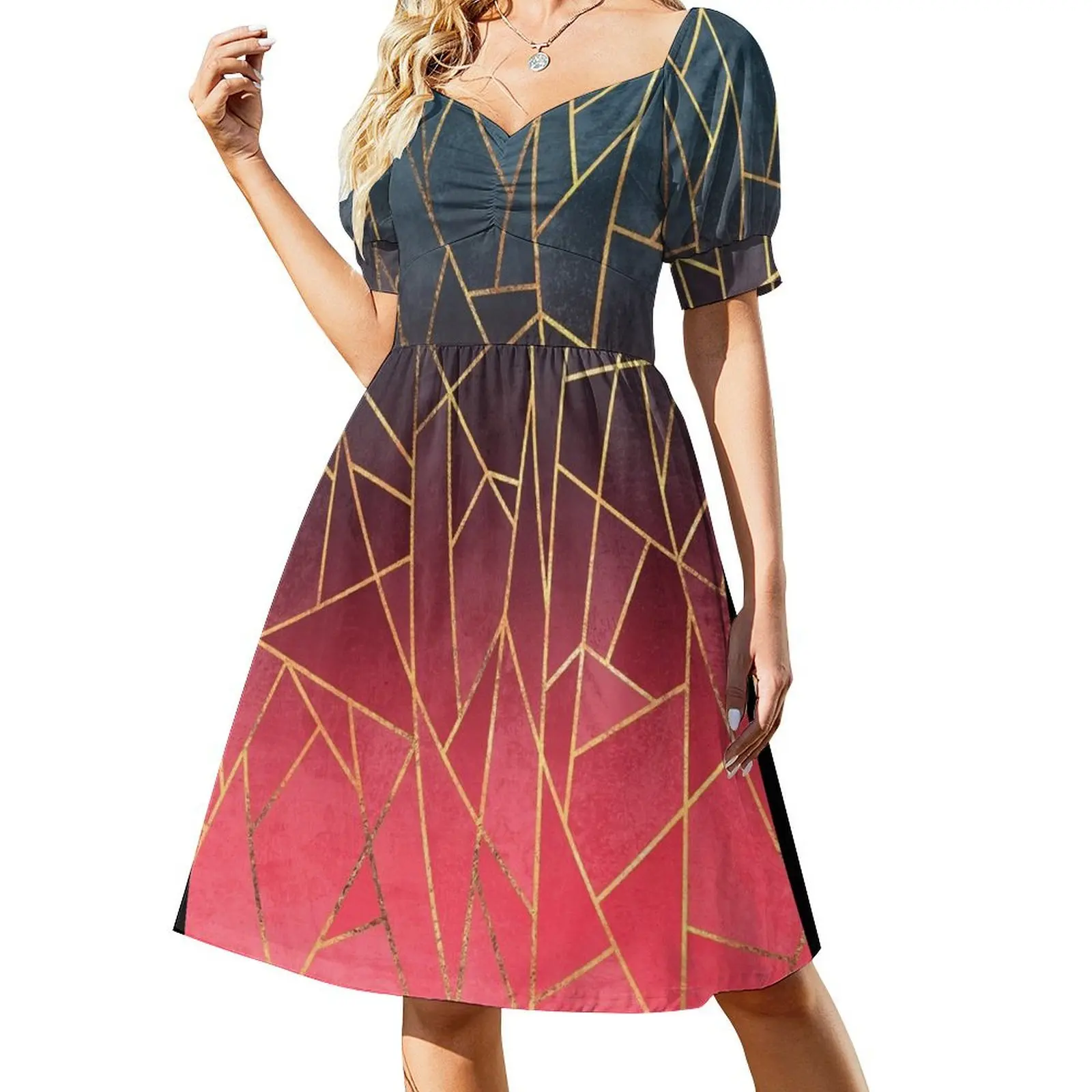 thumbnail image 1 of Vestido de manga corta Shattered Ombre 2, elegantes vestidos de fiesta para mujer , vestido de fiesta, vestido de playa, vestidos para mujer, vestido, 1 of 7