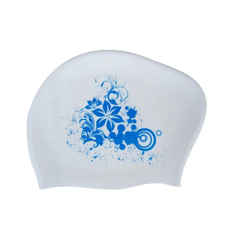 Long Hair Ear Protection Swimming Caps for Women Large Size Soft Silicone Swim Caps Floral Printed Swimming Cap Pool Accessories 4